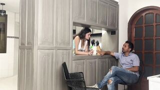 Watch this Colombian MILF with massive tits and ass take her hubby's hard cock in her mouth and doggie style