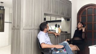 Watch this Colombian MILF with massive tits and ass take her hubby's hard cock in her mouth and doggie style