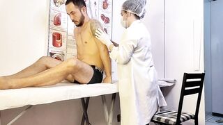 Hot nurse examines patient's massive cock with drooling delight and takes it uncensored