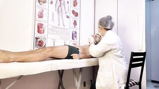 Hot nurse examines patient's massive cock with drooling delight and takes it uncensored