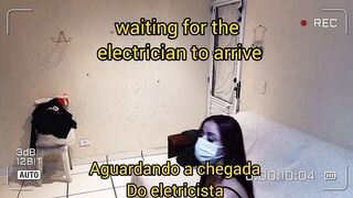 Latina teen with colored hair gets a hard call from an electrician