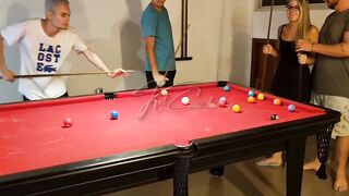 Hot MILF wives learn to play pool and get naughty in a wild group sex orgy!