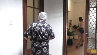 Watch my Indian aunty share her husband with a delivery guy's big dick in front of her cuckold hubby