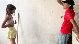 My stepbrothers are not home, so I take advantage of their room to pound my stepsister in doggystyle