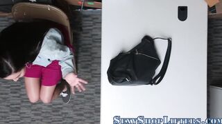 Latina thief caught in the act & sucks off in lingerie