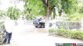 Petite Latina teen gets a hot cumshot in public after hardcore sex in the tattooed ink