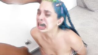 Latina slut deepthroats big white cock & gets gagged with a tight face - 1 image