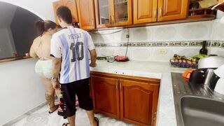 Paolitasexy & Magoculionero1 get down and dirty in the kitchen & get cum in their mouths