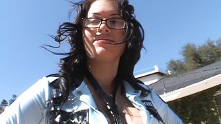 Eva Angelina, the sexy Latina MILF, takes Mark Wood's huge cock in doggy-style with stockings on!