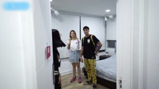 Watch Kylei Ellish and Natydelgado get pounded by a shy dude with a huge dick!