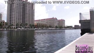 Sexy Latina with huge natural tits flashes in risky public flashing with curvy friend