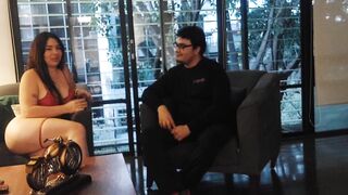 Curvy Latina interview with big tits & lingerie on display